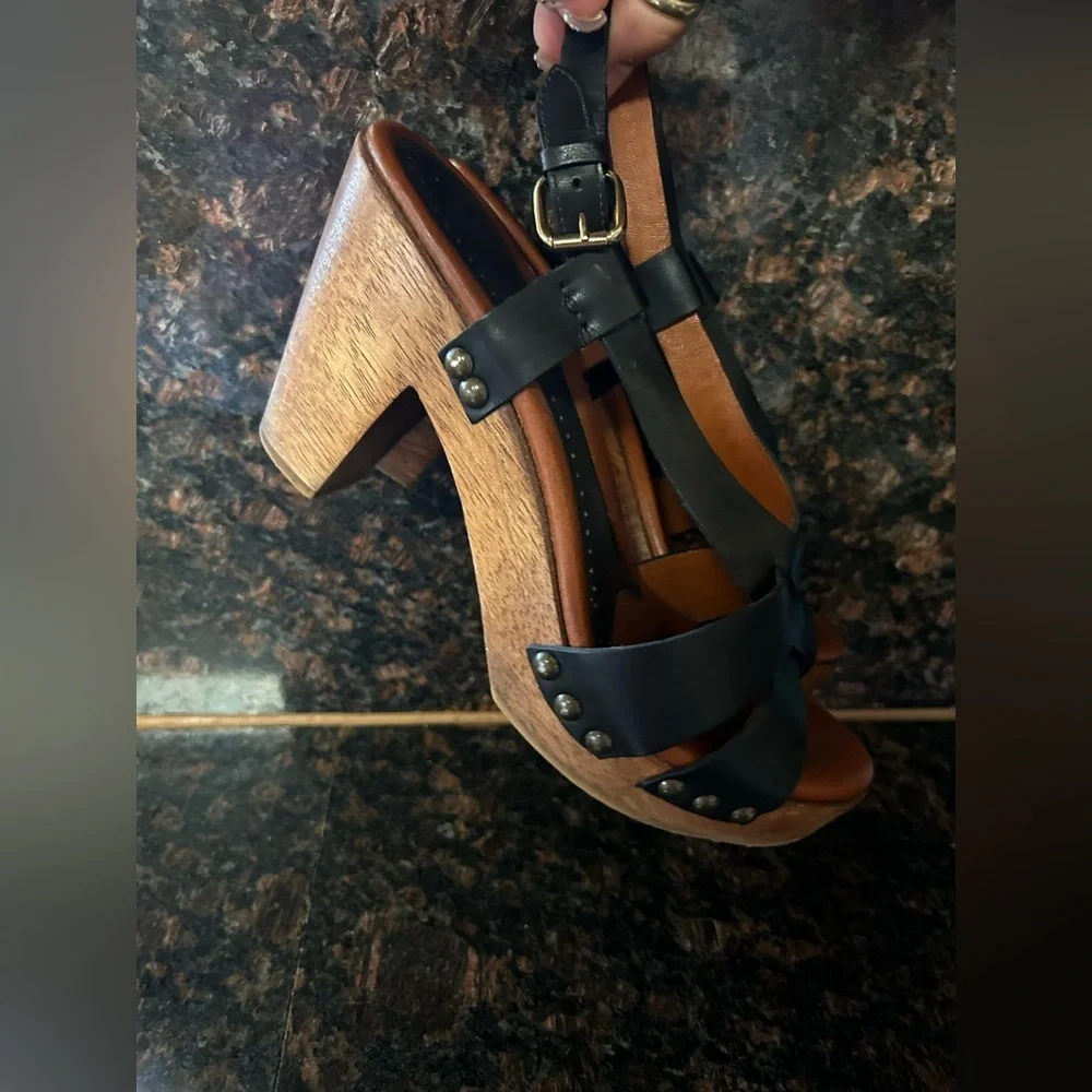 Johnston & Murphy Studded Black Leather Wood Heels Shoes Women's US 8.5